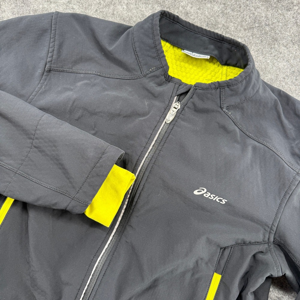 Asics Running Jacket Women Size L Black Neon Full Zip Reflective Athletic‎ Hands
